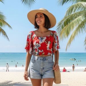 NWT Band of the Free Red Floral Crop Top | Size: M